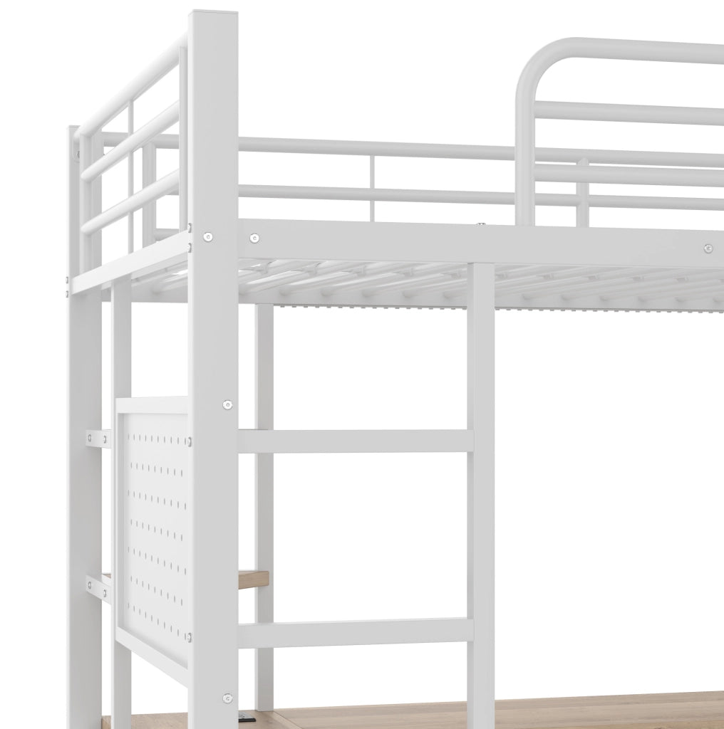Letto a soppalco 90 x 200 cm con scrivania, LED, presa USB e Tipo-C bianco
