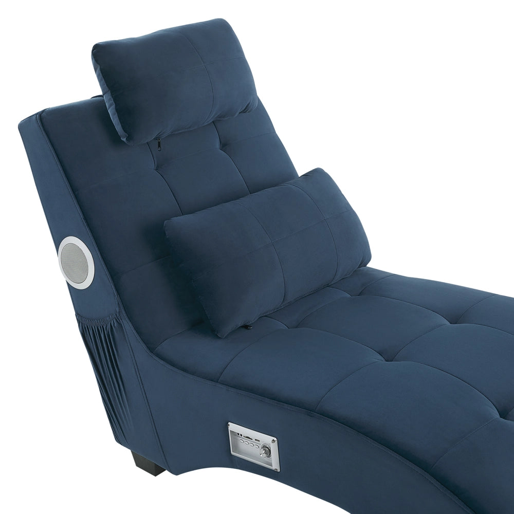 Chaise longue Velluto blu scuro Altoparlante Bluetooth integrato Caricabatterie USB Design moderno Divano curvo per 1 persona Soggiorno