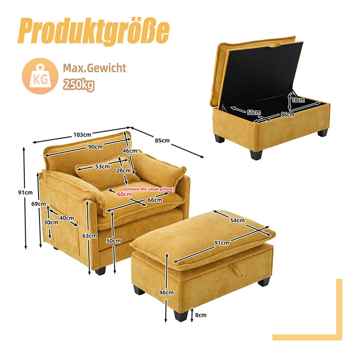 Poltrona oversize - Xylo - con poggiapiedi e pouf tasche laterali velluto