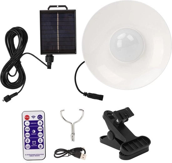 Paralume per Patio con Illuminazione - Colore Bianco - Comando a Distanza - Lampada Solare LED con Batteria Integrata.
