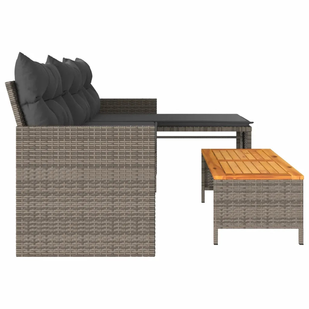 Divano da Giardino con Tavolo e Cuscini a L-Sofa da Giardino-Divano da esterno Grigio Polyrattan 226646