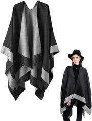Scialle Donna - 160 x 130 Cm - Scialle Moda - Stola - Scialletto - Scialle Caldo - Scialle Donna - Scialle Elegante - Nero e Grigio - Regalo - Scialle Donna