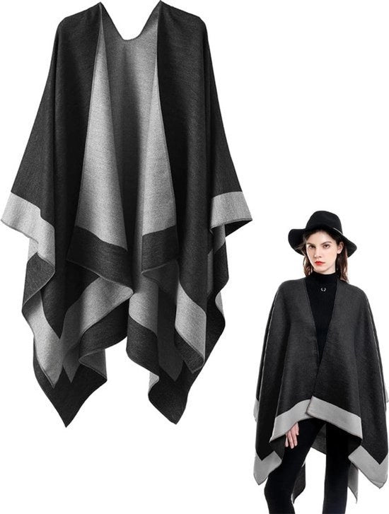 Scialle Donna - 160 x 130 Cm - Scialle Moda - Stola - Scialletto - Scialle Caldo - Scialle Donna - Scialle Elegante - Nero e Grigio - Regalo - Scialle Donna