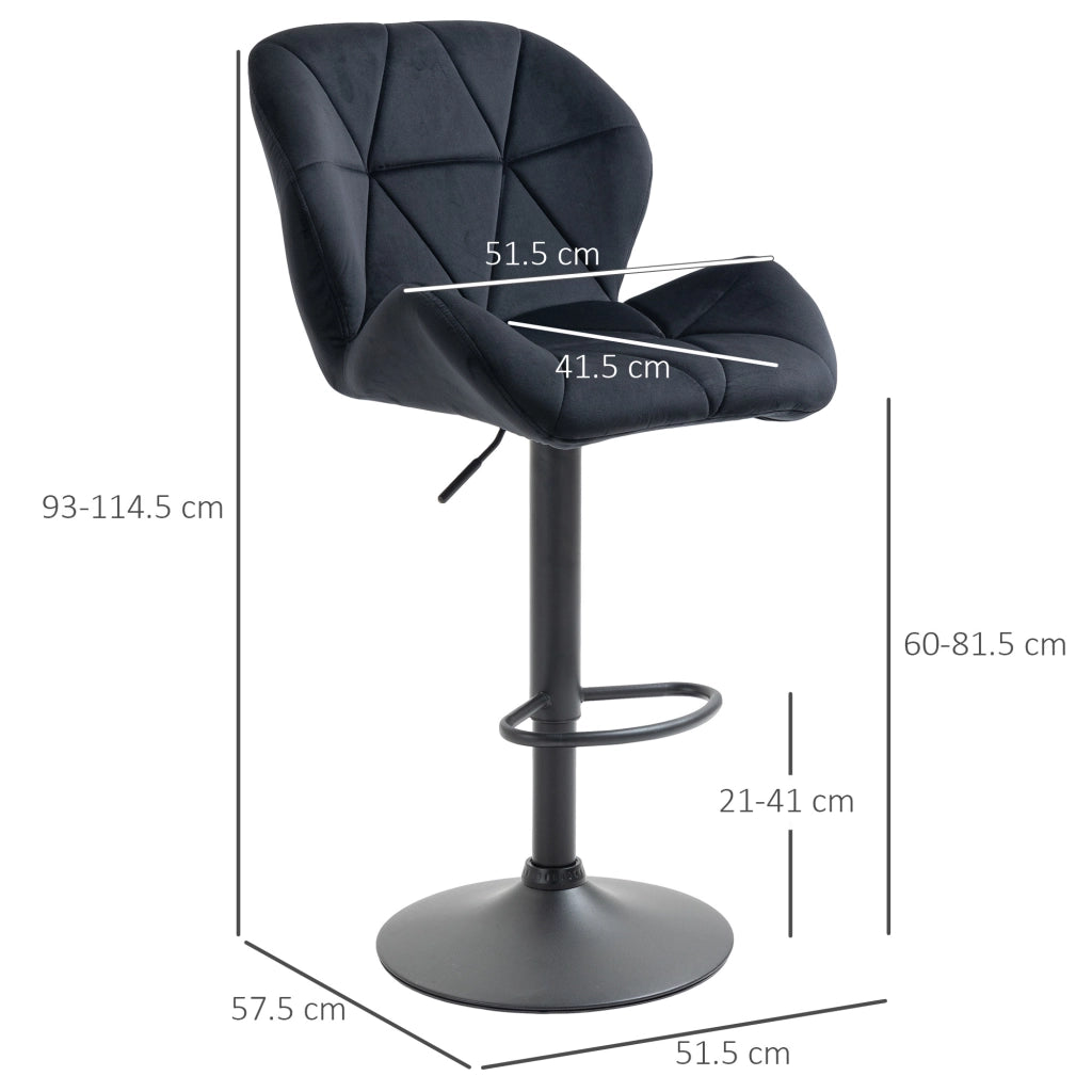 SGABELLO DA BAR girevole e regolabile in altezza 51,5x57,5x93-114,5 cm nero Set da 2 pezzi