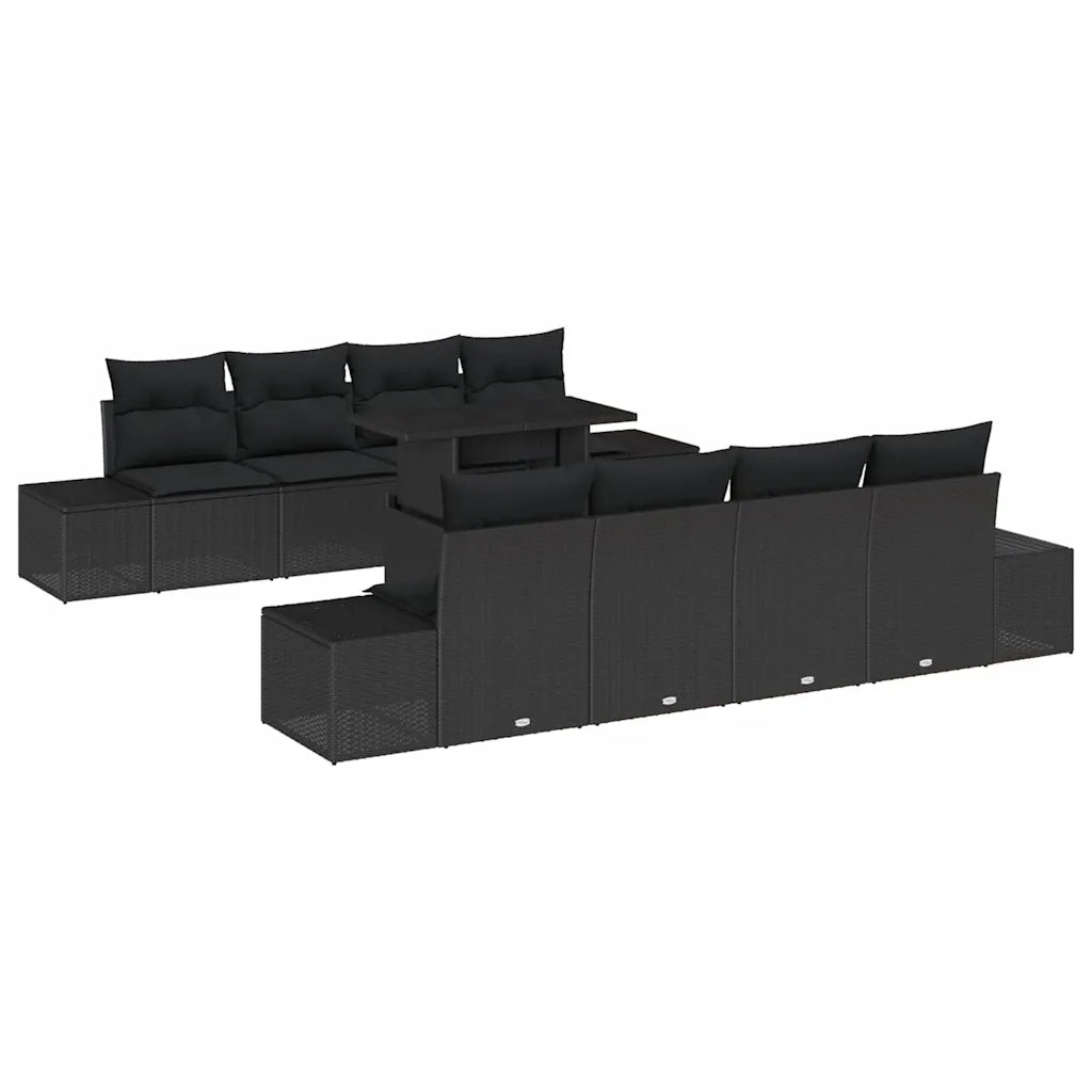 Set Divano da Giardino con cuscino 9 pcs Nero polyrattan 3349149