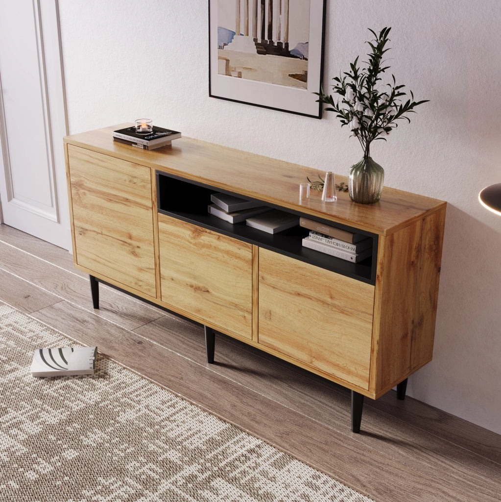 Credenza moderna 3 ante con ripiani regolabili, 160x35x76 cm