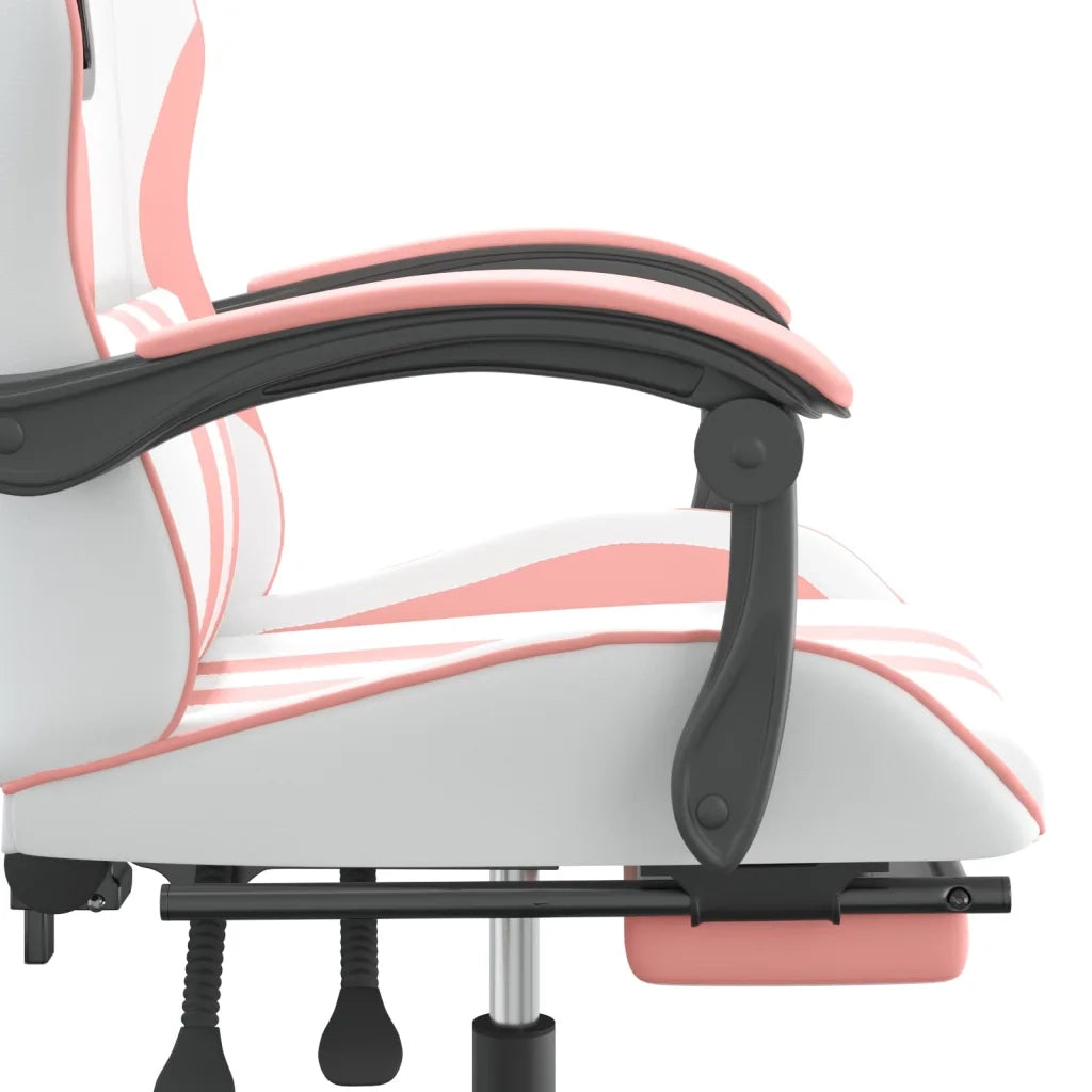 Sedia da Gaming | Sedia da e-sports Girevole Poggiapiedi Bianca e Rosa Similpelle
