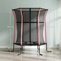 Tappeto Elastico per Bambini con Ingresso a Cerniera e Pali Imbottiti, in Acciaio, PP e EPE, Ø163.5x190 cm, Rosa