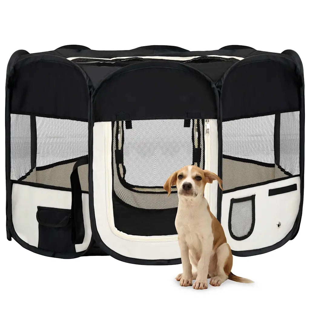 Box per Cani Pieghevole con Borsa Trasporto Nero 110x110x58 cm CFW1189960