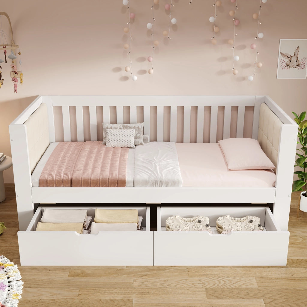 LETTO a una piazza 90x200 cm Bianco con 2 cassetti