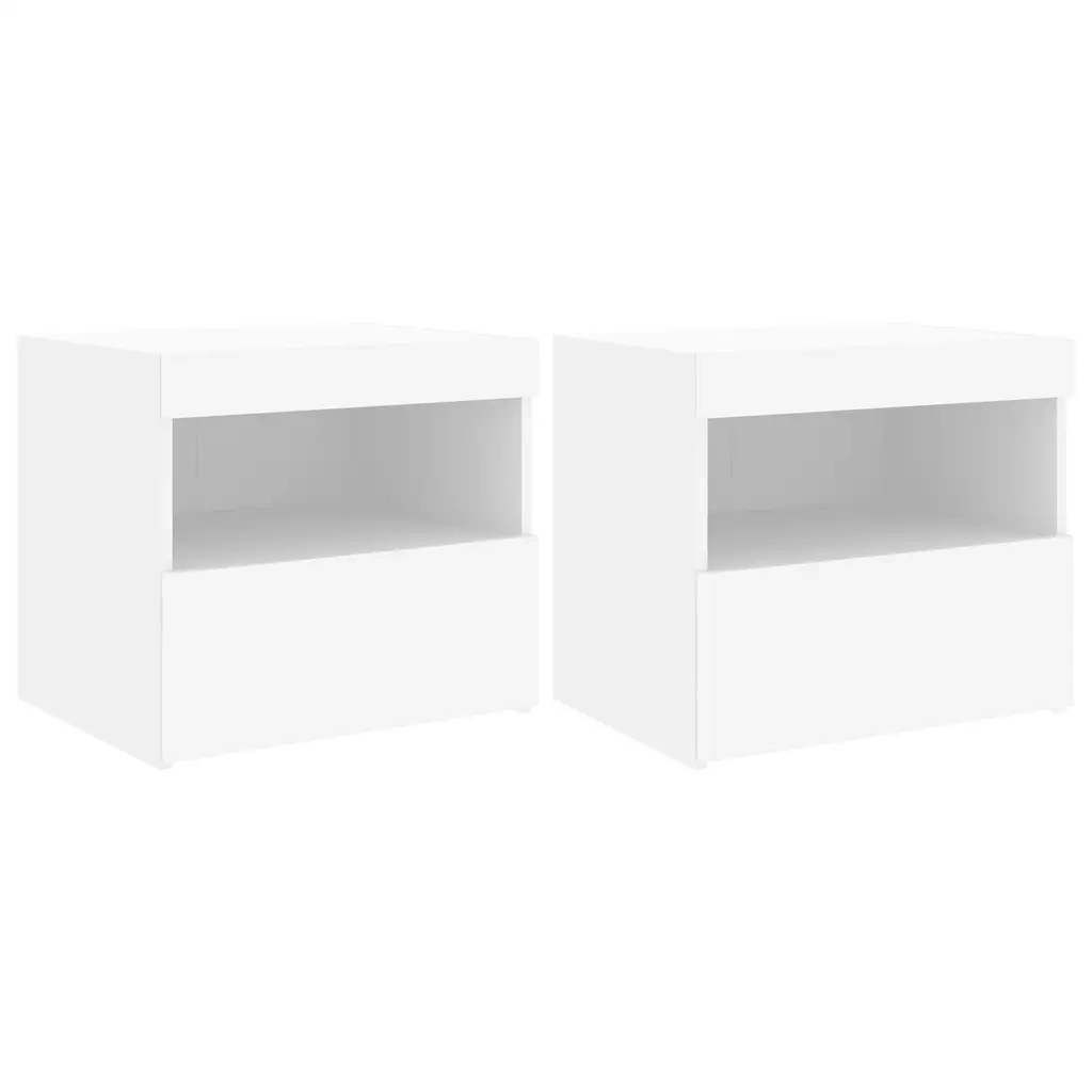 Comodini con Luci LED 2pz-Set di 2 Tavolino da notte Bianchi 50x40x45 cm