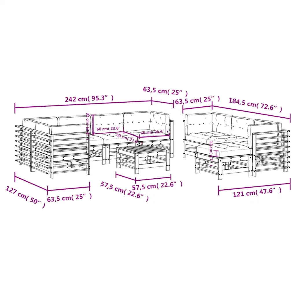 Set Divani da Giardino 10 pz con Cuscini Legno Massello Grigio 3186097