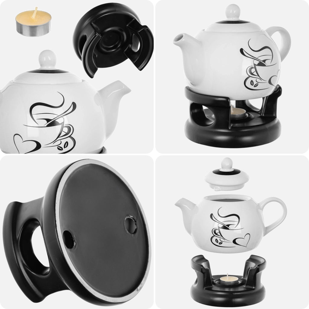 Teiera KADAX con scaldavivande, 1 litro, in ceramica, ideale come regalo.