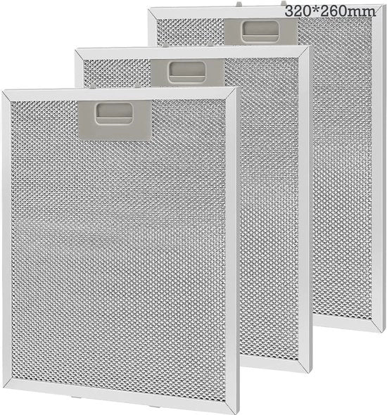Set di 3 pezzi filtro metallico anti-grasso 320x260mm - alluminio - anti-grasso - lavabile, setola, accessorio per aspirapolvere
