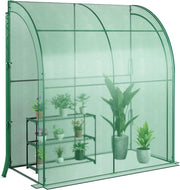 Serra da Giardino da Parete, Serra da Esterno Walk-in con Copertura in PE Resistente alle Intemperie, Porte a Cerniera Avvolgibili e Scaffale Porta Piante, 200 x 100 x 215 cm