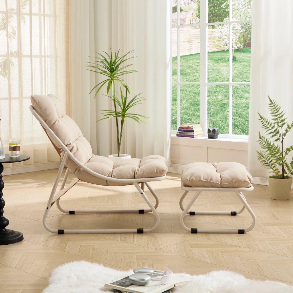 SEDIA lounge con pouf 65x78x86 cm beige in acciaio