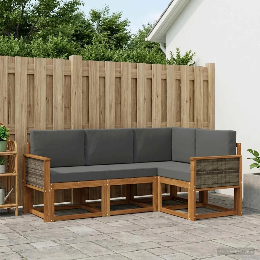 Set di divani da esterno 4 pcs Naturale e Antracite Poliestere