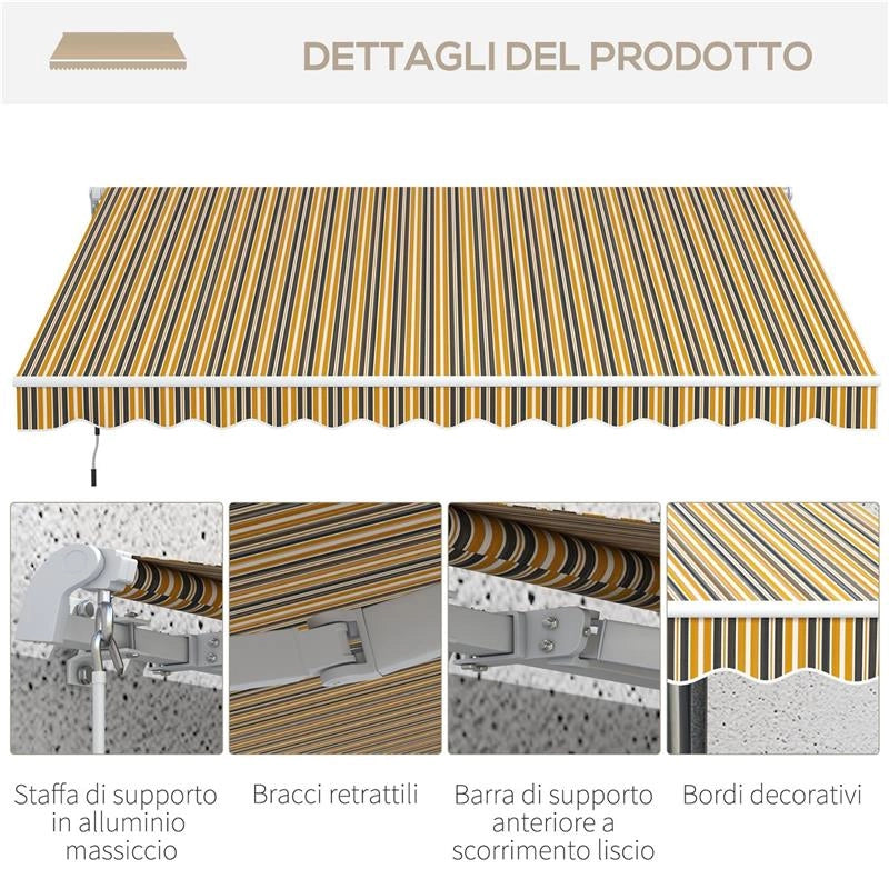TENDA DA SOLE PER ESTERNO AVVOLGIBILE A BRACCI CON APERTURA A MANOVELLA, 350X250 CM, GIALLO