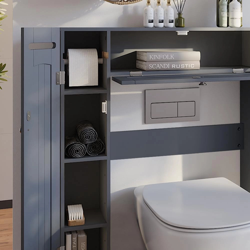 Armadietto per toilette Bianco, Grigio, 89 x 99 cm con 2 distributori di carta igienica, per montaggio a parete sopra il WC con sistema di erogazione integrato