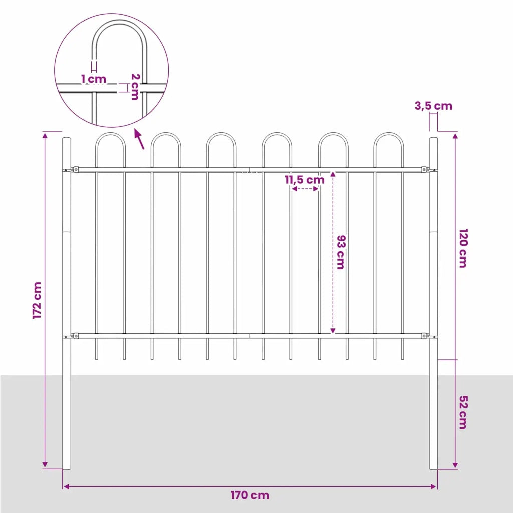 Recinzione da Giardino BOXTEL con Parte Superiore ad Anello in Acciaio 170x120 cm Nero 144931