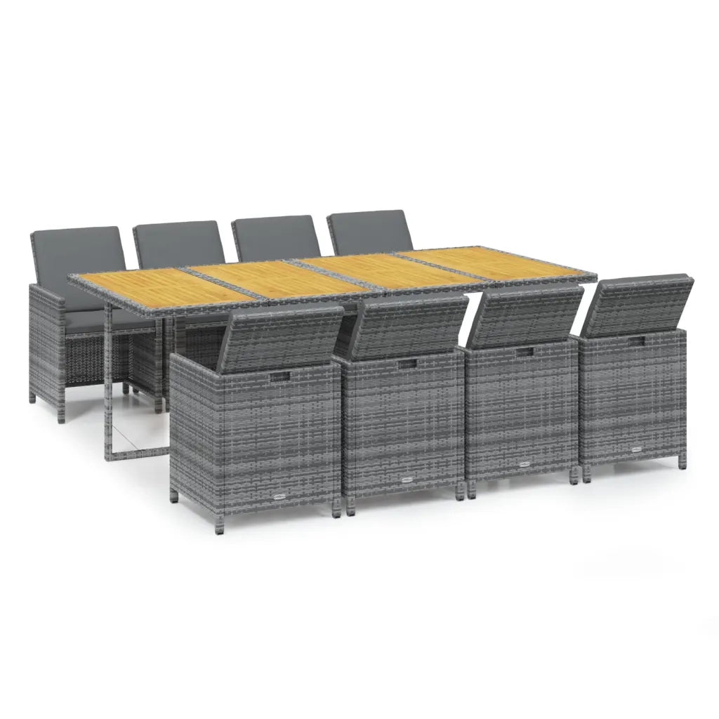 Set Pranzo da Giardino 9 pz con Cuscini in Polyrattan Grigio 3095578