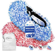 Microvezelborstelhoes Premium - ultrazacht e krasvrij, protegge la vernice, compatibile con SB Autowasborstels, inclusa custodia impermeabile (2 pezzi - rosso e blu)
