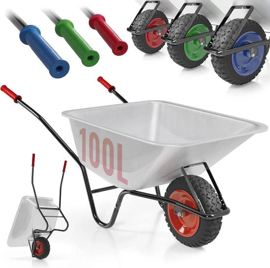 Carrello di Trasporto Stabile con Gomme Aria e Funzione di Levata con Capacità di 100 Litri fino a 210 kg per Giardino e Trasporto