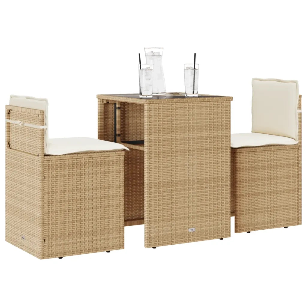 Set da Bistr¨° 3 pz | Set Salotto da Giardino con Cuscini Beige in Polyrattan