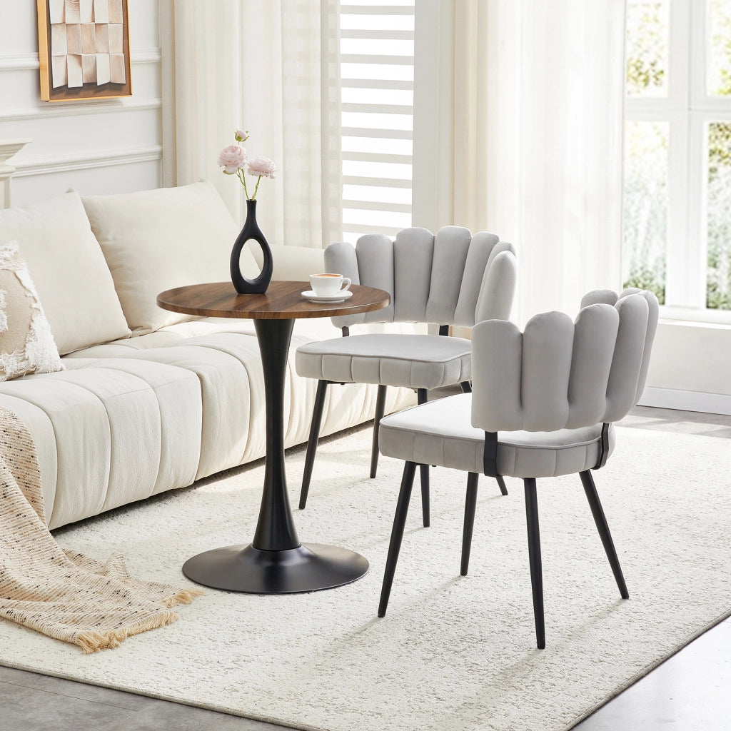 Tavolo Rotondo e Sedie da Pranzo ¨C MINIMAL ¨C Piano MDF Nero, Velluto Grigio, Gambe Metallo, 60cm