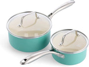 Set di padelle in ceramica salutari - Antifouling - 2 pezzi - Turquesa - 14 cm & 18 cm