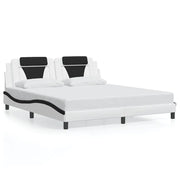 Letto matrimoniale | Letto per adulti | Giroletto Viana senza Materasso Bianco e Nero 180x200 cm in Similpelle