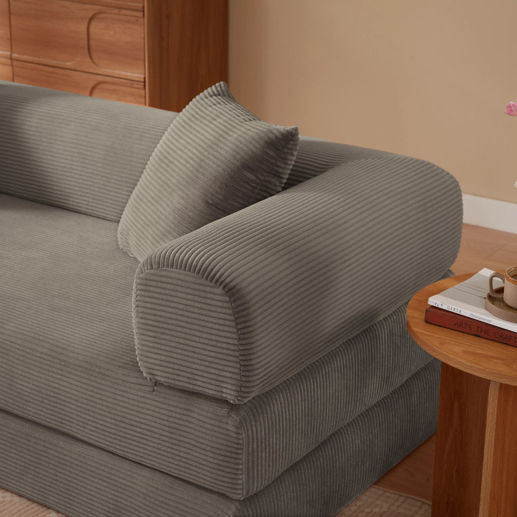 Divano letto modulare in velluto taupe, seduta trasformabile per soggiorno e camera