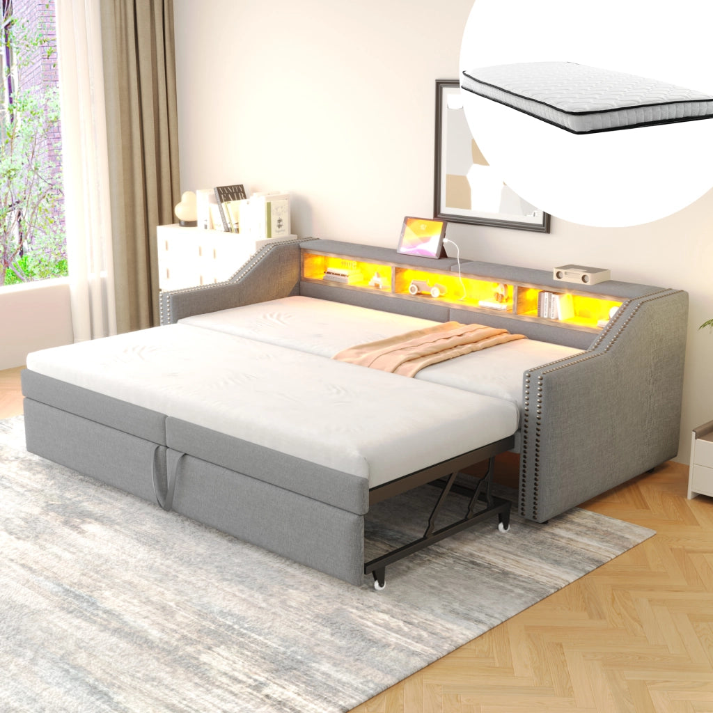 Letto divano estraibile in juta 90/180x200 cm