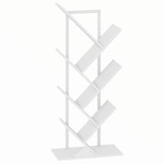 Libreria, scaffale autoportante con 7 ripiani, stretto, a forma di albero, per ufficio, bianco rustico