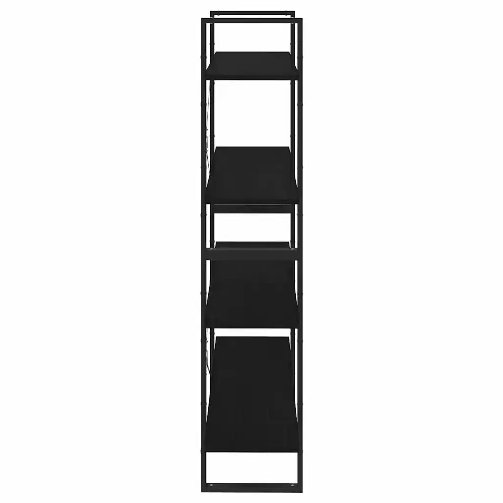 Libreria a 4 Ripiani-Scaffale per Libri-Mobile di Stoccaggio Nera 100x30x140 cm in Massello di Pino