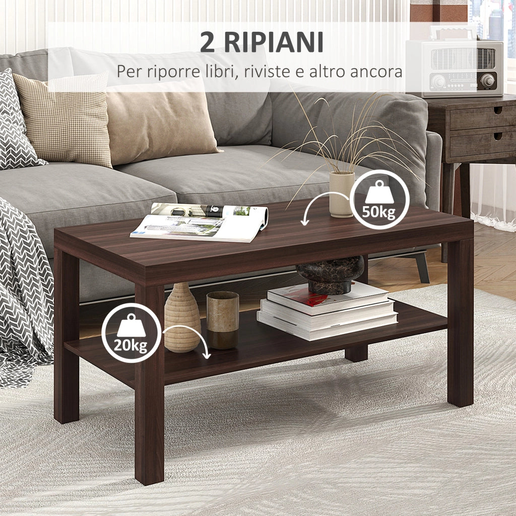 Tavolino da Salotto Rettangolare Classico con Ripiano Portaoggetti in Legno 90¡Á45¡Á44.5cm
