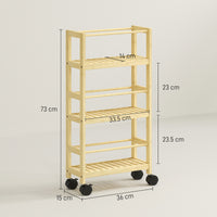 Scaffale Bagno a 3 Livelli 36x15x73 cm con Ruote in Legno di Bambù