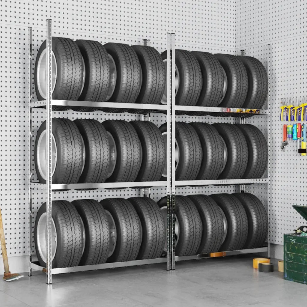 Portapneumatici a 3 Strati 2 pz Argento 110x40x200cm in Acciaio CFW4300001