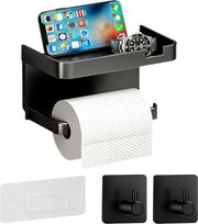 Toiletpapier holder senza foratura con 2 ganci adesivi, holder di carta igienica adesiva con pannello, holder di carta igienica per bagno e cucina (nero)
