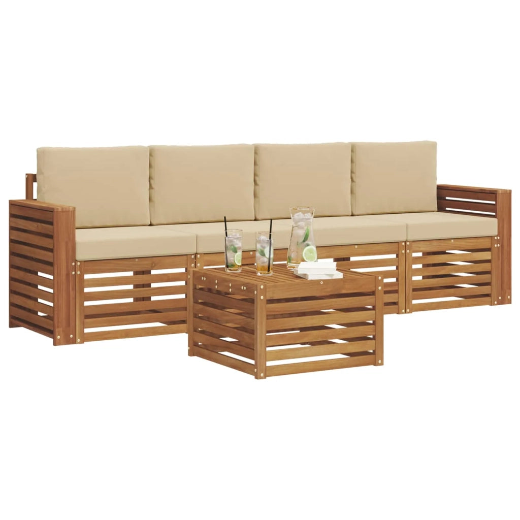Set di divani da esterno con cuscino 5 pcs Naturale e Beige