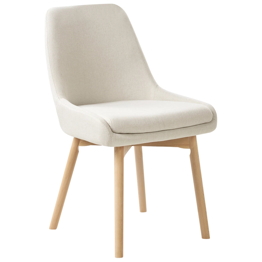Set di 2 Sedie da Pranzo Gambe in Legno e Tessuto bianco sporco  Sedile spesso imbottito