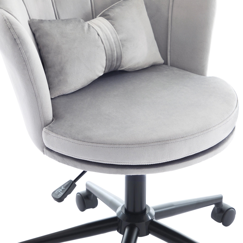 sedia da ufficio girevole regolabile in altezza con cuscino lombare a farfalla in velluto grigio 55 Ã— 62 Ã— 73-83 cm