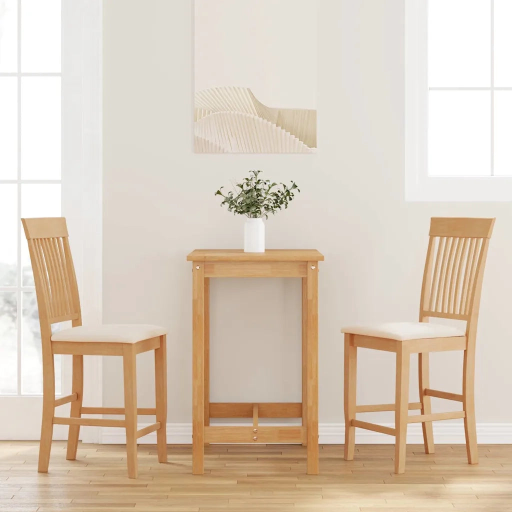 Sgabelli da Bar con Cuscini 2pz Naturale Legno Massello Hevea