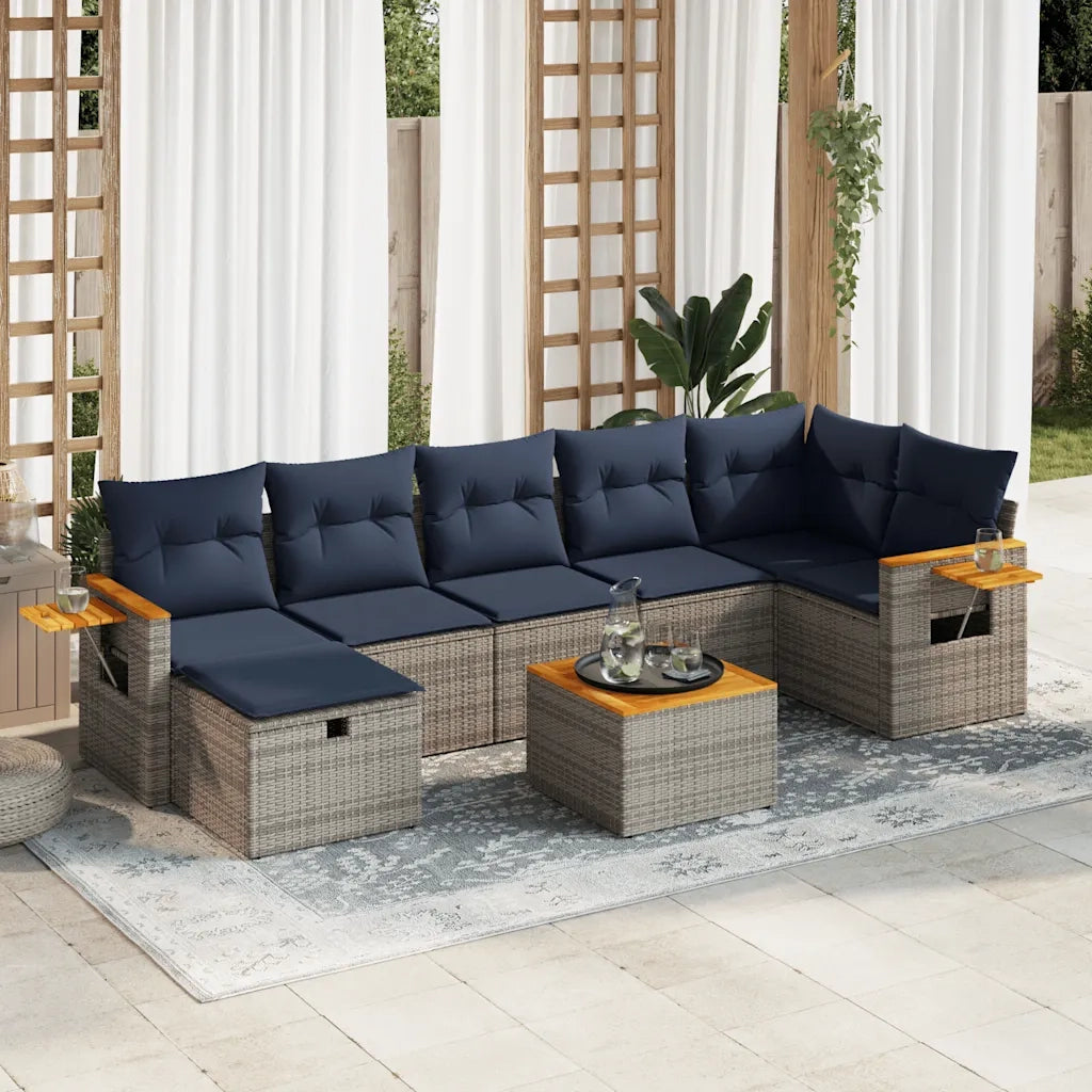 Set Divano da Giardino 8 pz con Cuscini Grigio in Polyrattan 3325995