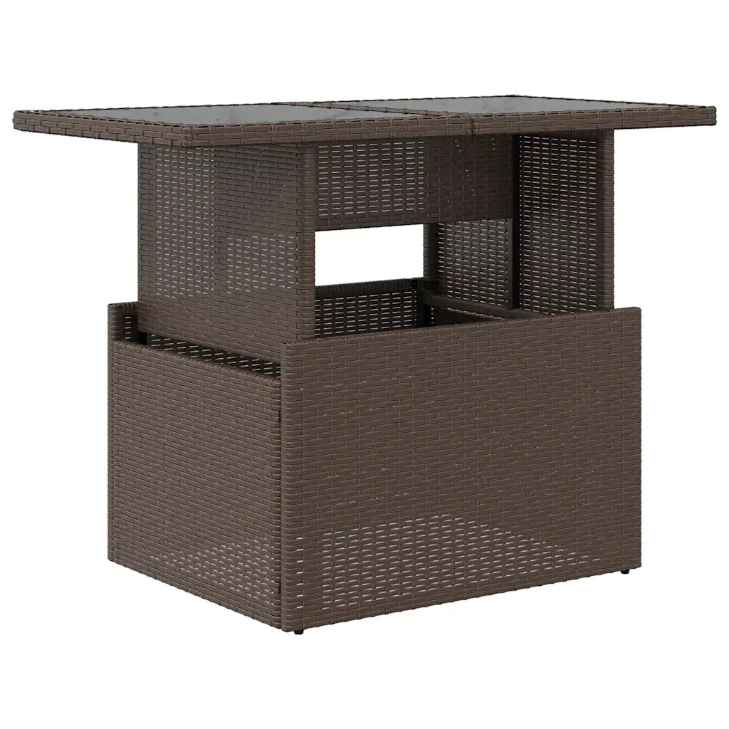 Tavolo da Giardino | Tavolino da esterno Piano Vetro Marrone 100x55x73 cm Polyrattan