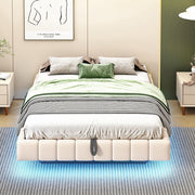Letto-Xylo-140x200 cm-idraulico, LED, senza testiera, lino beige