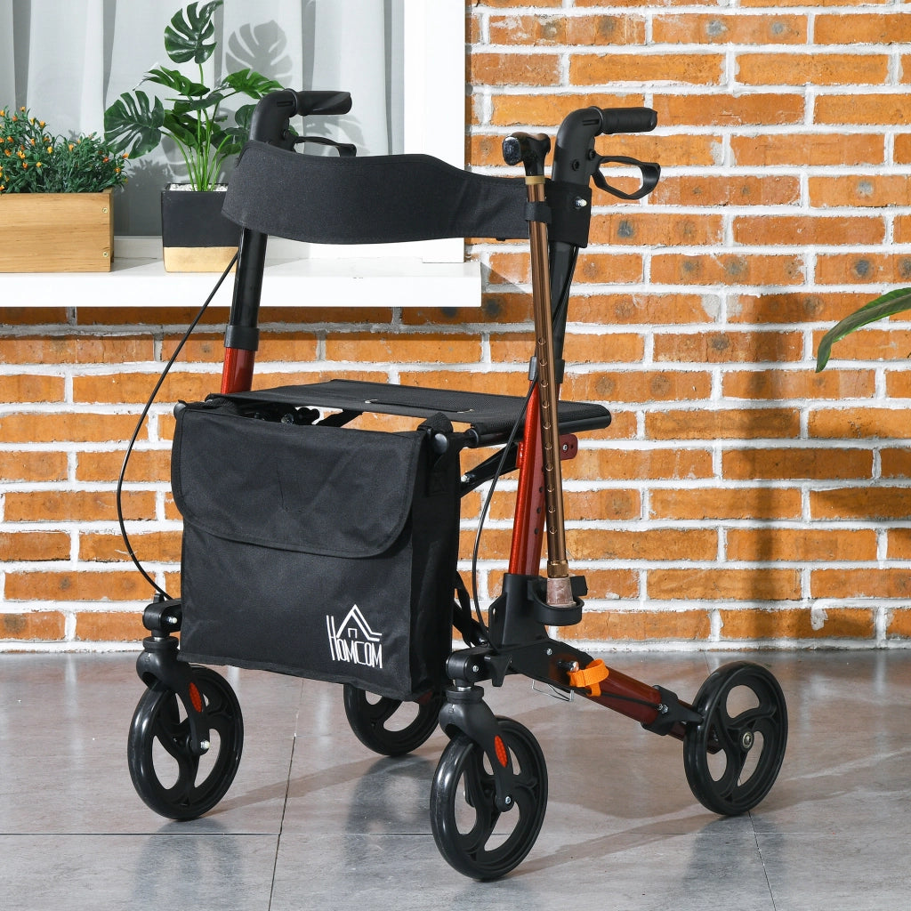Deambulatore a 4 Ruote Pieghevole in Alluminio ¨C zephmum ¨C Rosso, 64x67x92cm