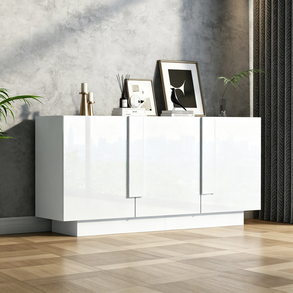 Credenza con 3 ante e 6 vani; ripiani regolabili - per soggiorno e sala da pranzo - 160×35×60 cm - bianco