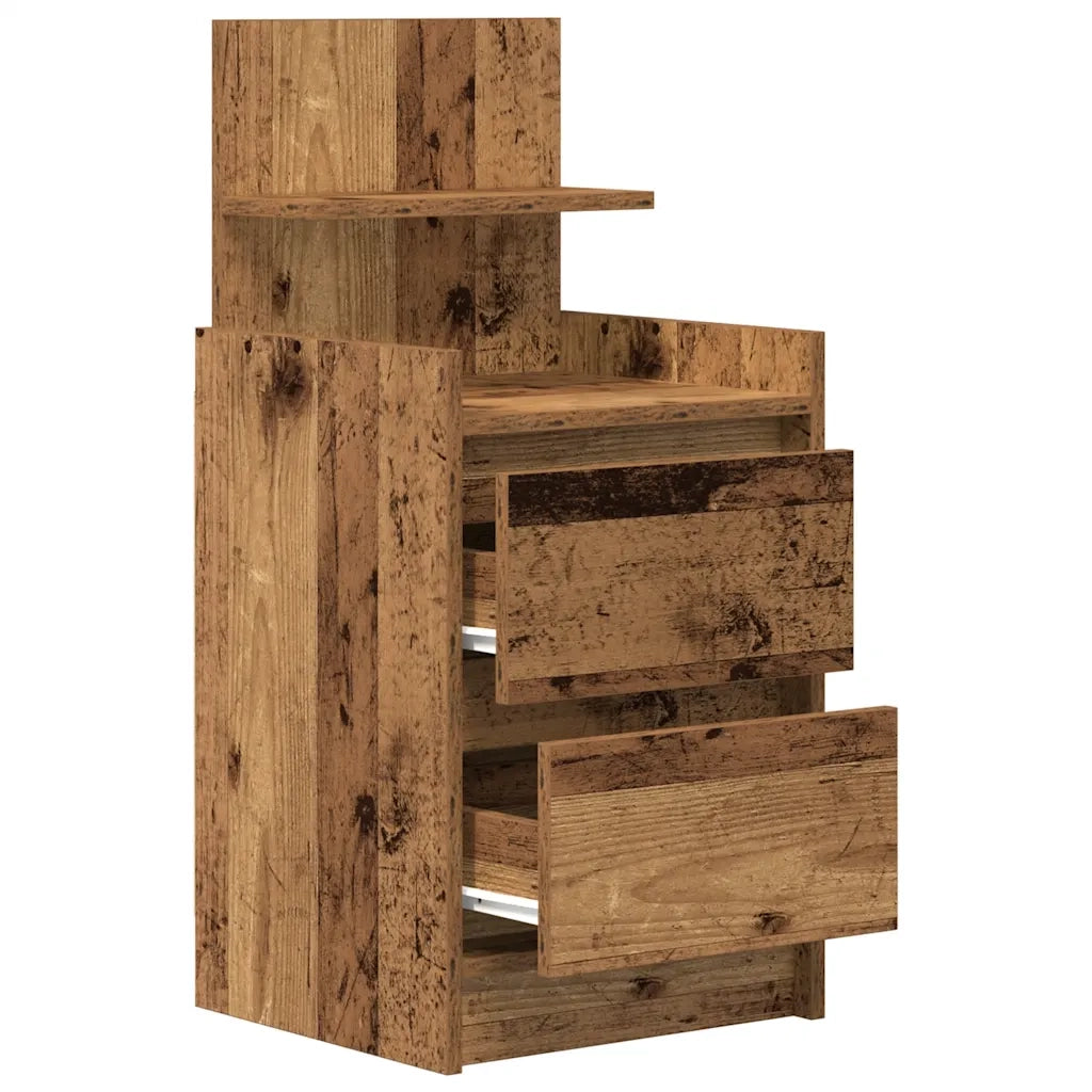 Comodino | Armadio da Notte | Mobiletto da notte con 2 Cassetti Legno Antico 38x34x80 cm