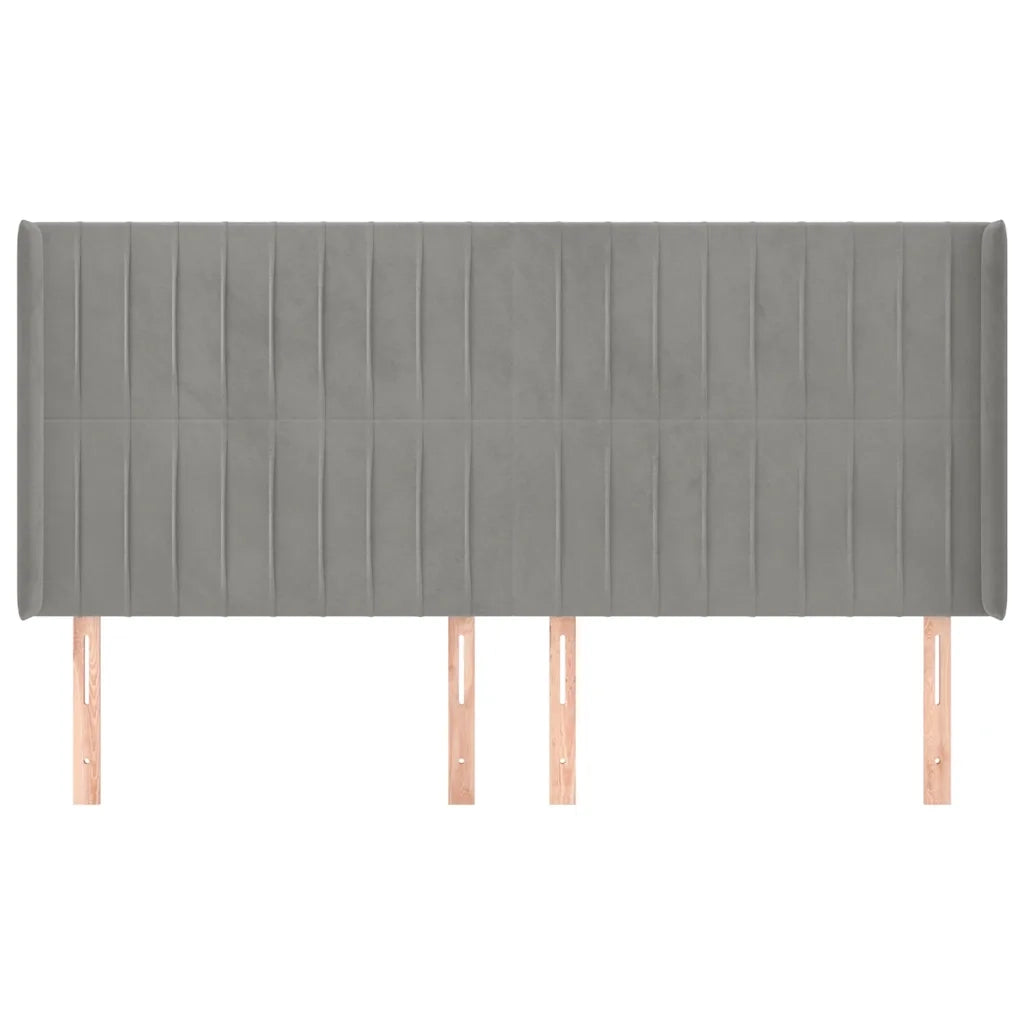 Testiera ad Orecchio-Testata con Orecchie Grigio Chiaro 203x16x118/128 cm in Velluto 584381